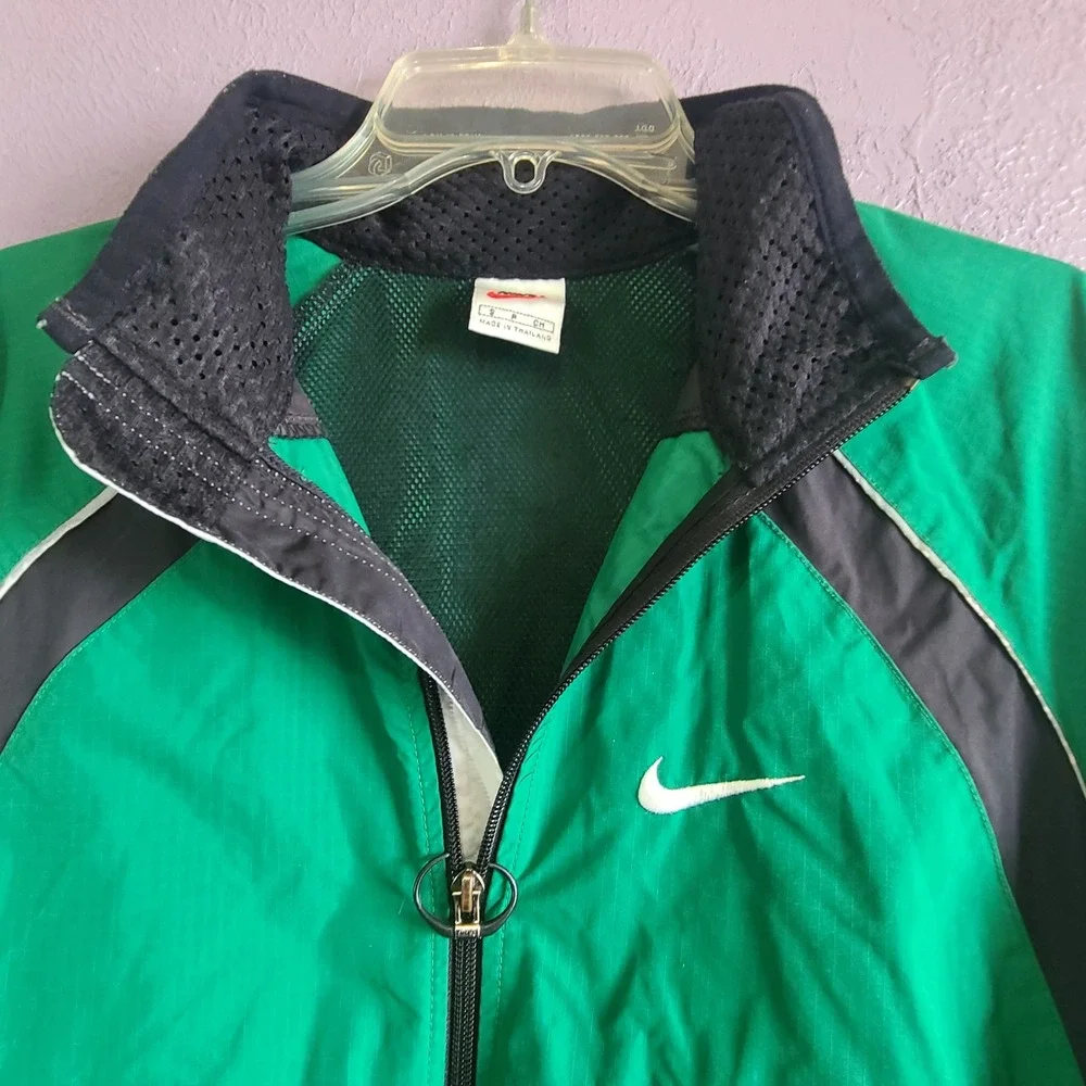 Vtg Nike Windbreaker Jacket Mens Small Green Black Colorblock Ripstop Full Zip